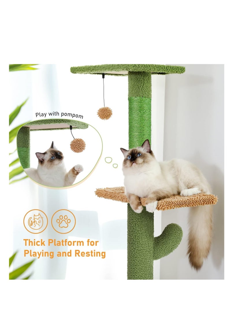 Alissa - Cactus Cat Tree Floor to Ceiling Cat Tower with Audjstable Height(241-273 cm), 5 Tiers Cat Climbing Activity Center with Cozy Hammock, Platforms and Dangling Balls for Indoor Cats - Image 1