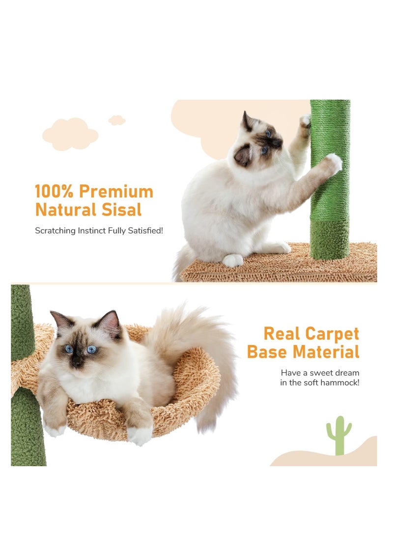 Alissa - Cactus Cat Tree Floor to Ceiling Cat Tower with Audjstable Height(241-273 cm), 5 Tiers Cat Climbing Activity Center with Cozy Hammock, Platforms and Dangling Balls for Indoor Cats - Image 1