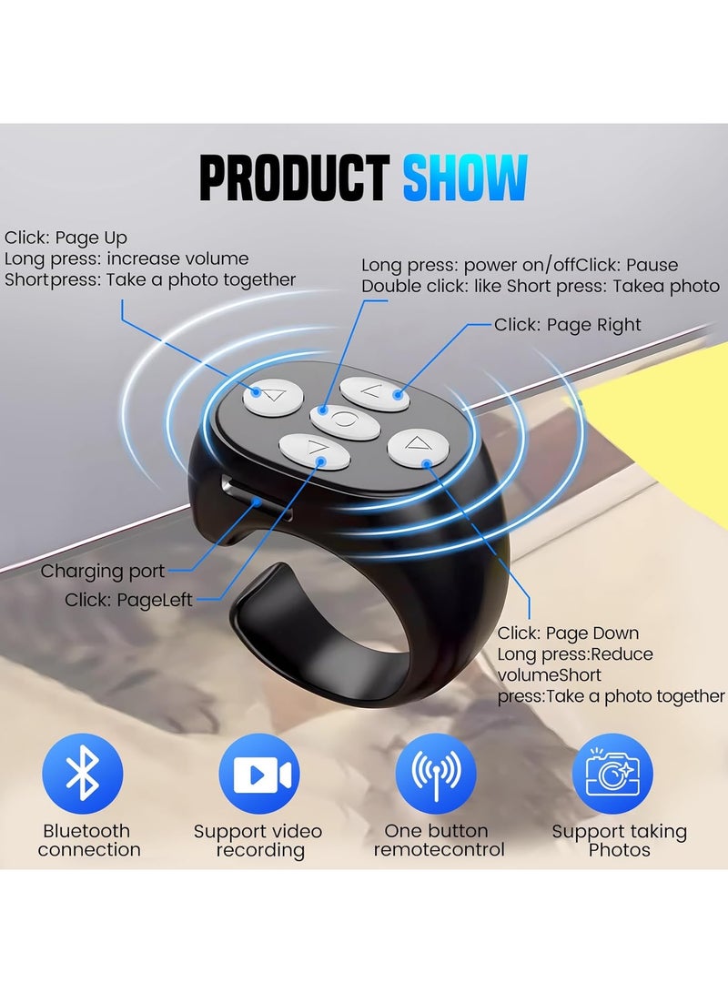 Wireless Bluetooth Remote Control, 2025 New Remote Control Page Turner Bluetooth Scroller Ring, Short Video and Music Camera Shutter Remote Controller Scrolling Ring (Black) - Image 5