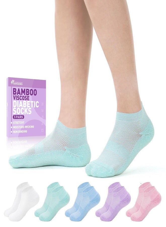Revosoxs Diabetic Socks for Men Women,5 Pairs No Binding Low Cut Wide Seamless Socks for Women Men Size 7-9 9-11(Pure-Medium) - Image 1