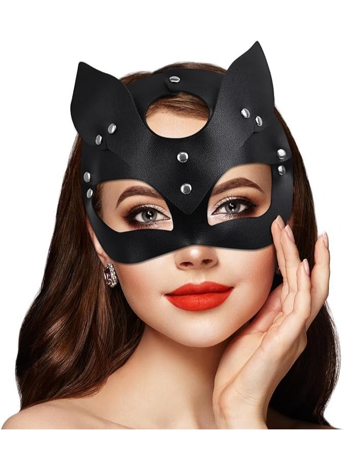 BrainGiggles Black Catwoman Mask - Faux Leather Halloween Costume Accessory for Masquerade, Dress up and Cosplay Parties | Halloween Mask Woman | Cat Eye Mask - Image 1