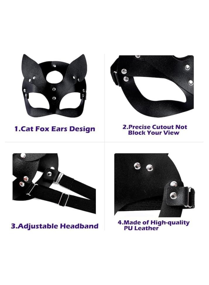 BrainGiggles Black Catwoman Mask - Faux Leather Halloween Costume Accessory for Masquerade, Dress up and Cosplay Parties | Halloween Mask Woman | Cat Eye Mask - Image 3