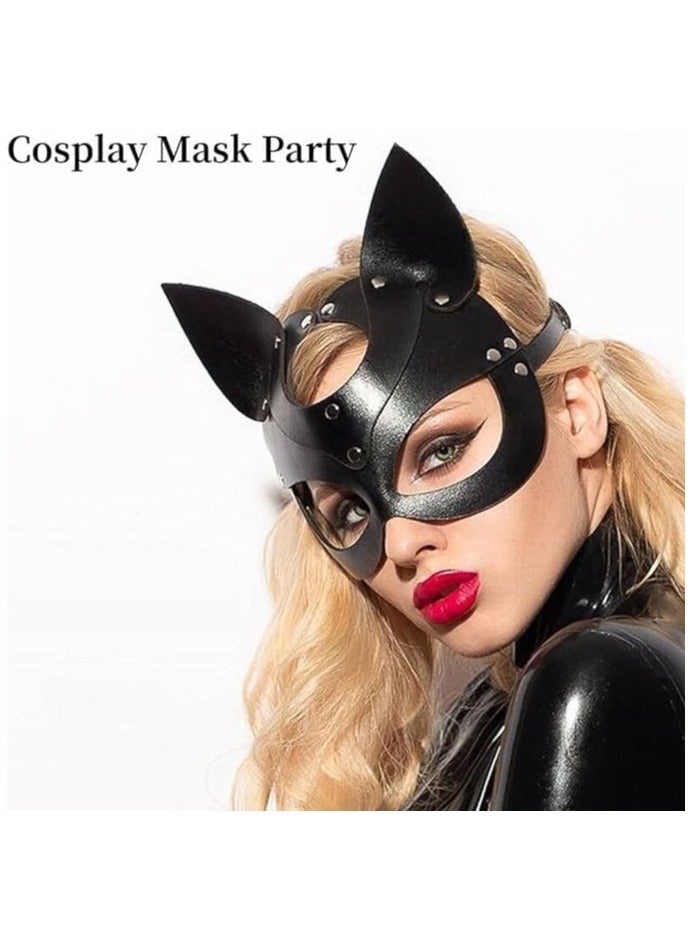BrainGiggles Black Catwoman Mask - Faux Leather Halloween Costume Accessory for Masquerade, Dress up and Cosplay Parties | Halloween Mask Woman | Cat Eye Mask - Image 5