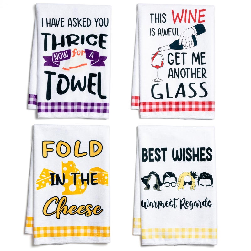 BUBOOM Funny Kitchen Towels SC Merchandise Gifts Idea Absorbent Dish Towel Set of 4 for Fans Fold in The Cheese Cute Tea Towel Housewarming Gift for Women Hostess New Home Decorations