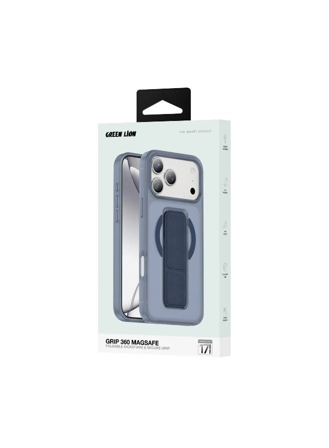 GREEN LION iPhone 17 Pro Max MagSafe Case GRIP 360 Back Cover / Leather Grip Strap / Foldable Stand / Strong Magnets / Drop Protection / Camera Protection / Scratch Resistant - Blue Titanium - Image 5