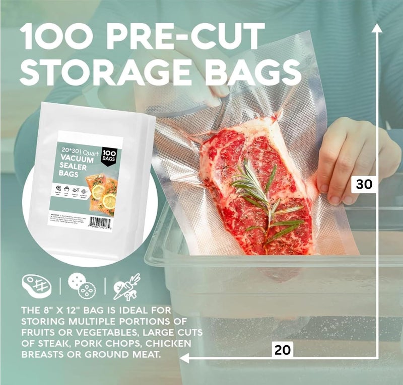 NETXE Vacuum Bags Food Vacuum Bags for Ready Food Vacuum Bags 20 x 30 cm Freezer Bags Durable TearResistant BPAFree Reusable Vacuum Bags Pack Of 100 - Image 3