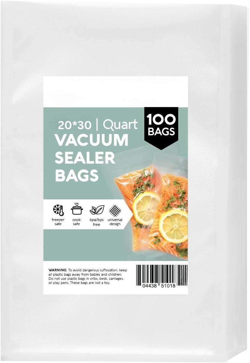 NETXE Vacuum Bags Food Vacuum Bags for Ready Food Vacuum Bags 20 x 30 cm Freezer Bags Durable TearResistant BPAFree Reusable Vacuum Bags Pack Of 100 - Image 1