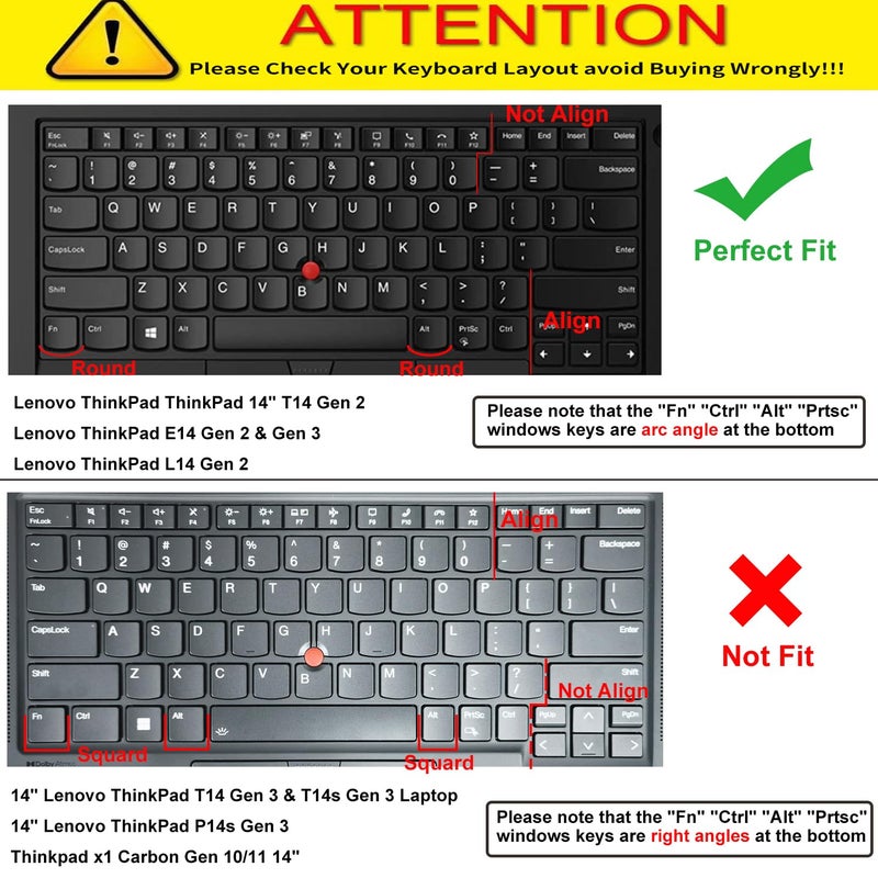 CaseBuy Keyboard Cover for for 14" Lenovo Thinkpad T14 Gen 2, E14 Gen 4/3/2, T14s Gen 2/1, L14 Gen 2, Thinkpad T490 T495 T480 T480S T470 T460(S) T460p, X1 Carbon 5th/6th/7th(2019-2017) -Rainbow - Image 2