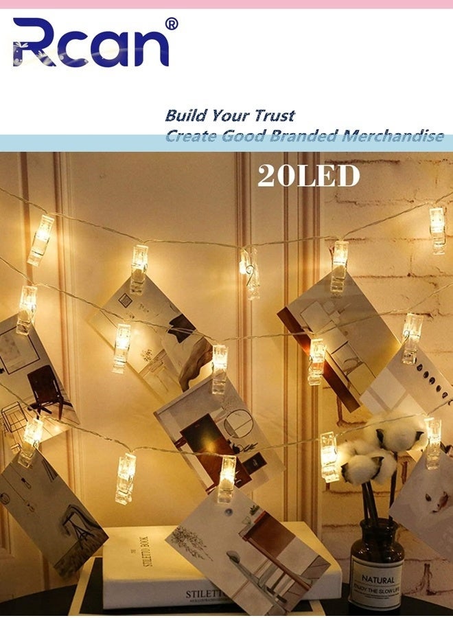 Rcan 40 LED Photo Clip Copper String Lights Twinkle Starry Lights Battery Powered Hang Pictures Cards Bedroom Wall Decorations for Home Bedroom Wall Party Wedding Decor - Image 3