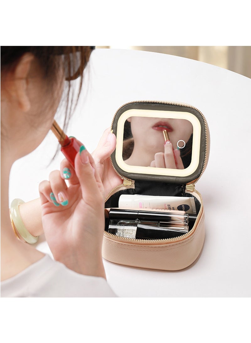 Hihonor Travel Makeup Bag with LED Mirror, Train Case with Light up Mirror, Large Capacity Zipper Closure Portable Size Makeup Case Cosmetic Brush Organizer, Makeup Brush Holder Storage(Pink) - Image 2