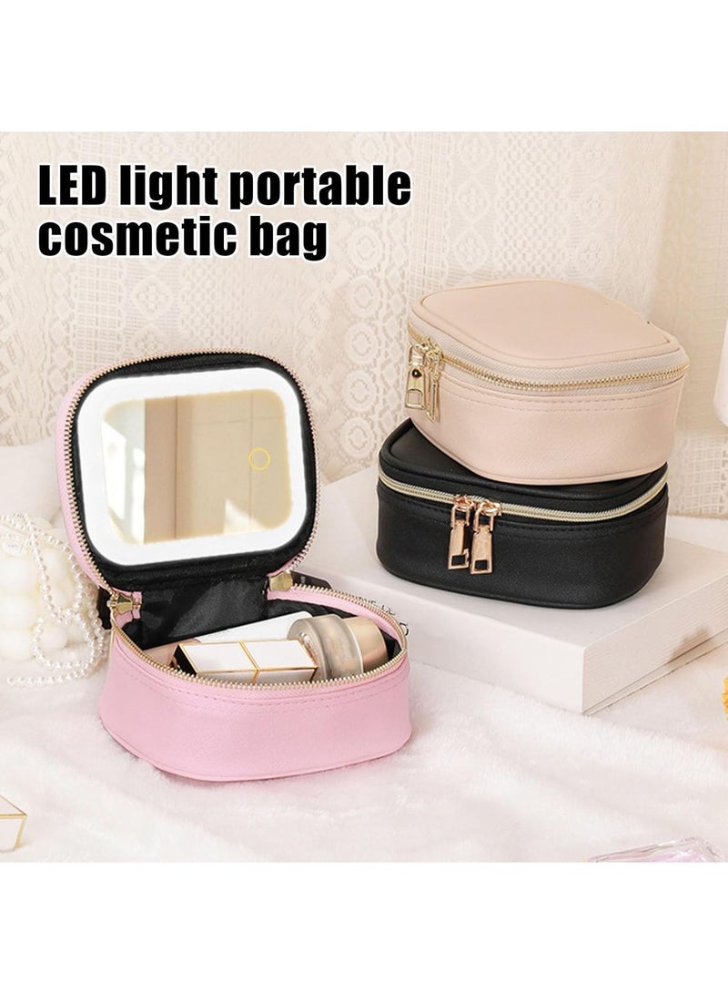 Hihonor Travel Makeup Bag with LED Mirror, Train Case with Light up Mirror, Large Capacity Zipper Closure Portable Size Makeup Case Cosmetic Brush Organizer, Makeup Brush Holder Storage(Pink) - Image 4