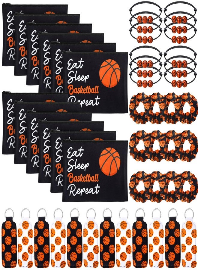 Singhoow 48 Pcs Basketball Party Favors Gifts for Teen Girls Basketball Makeup Bag for Girls Lipstick Holder Keychain Scrunchie Charm Bracelet Women Team Party Decor Supplies - Image 1
