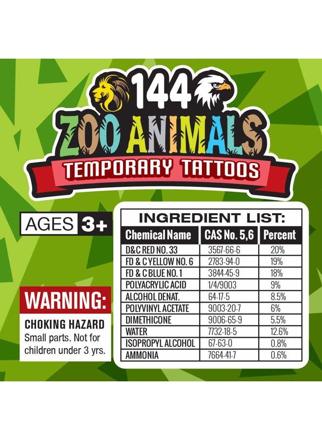 ArtCreativity Zoo Animal Temporary Tattoos for Kids - Bulk Pack of 144 Tattoos in Assorted Designs, Non-Toxic 2 Inch Tats, Birthday Party Favors, Goodie Bag Fillers, Non-Candy Halloween Treats - Image 2