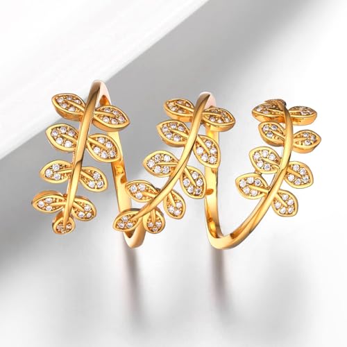 U7 Gold Statement Rings for Women,Adjustable Gold Leaf Ring Full Finger Ring,Dainty Cocktail Rings for Women - Image 5