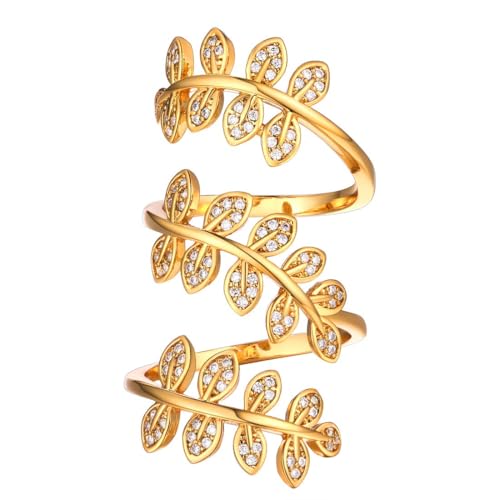 U7 Gold Statement Rings for Women,Adjustable Gold Leaf Ring Full Finger Ring,Dainty Cocktail Rings for Women - Image 1