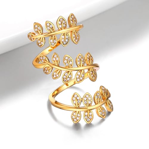 U7 Gold Statement Rings for Women,Adjustable Gold Leaf Ring Full Finger Ring,Dainty Cocktail Rings for Women - Image 4