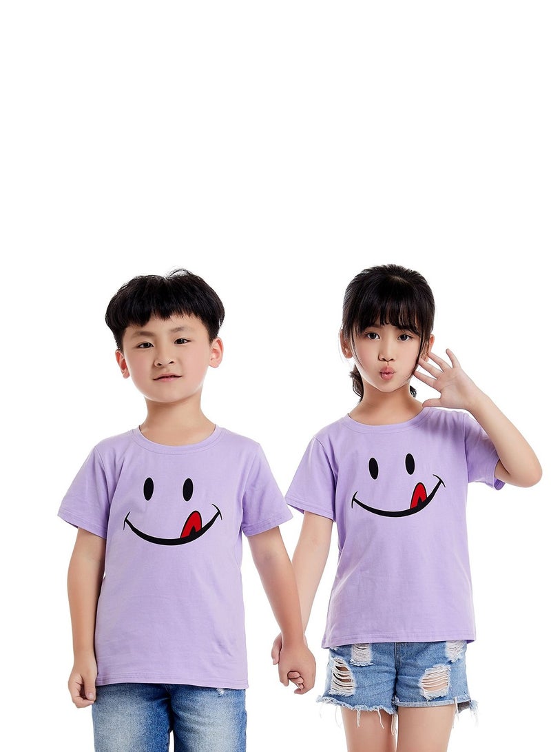Loquat Unisex Family Couple Parent-Child clothing Smiley Face Pattern T-shirt Purple - Image 2