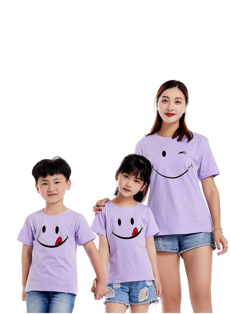 Loquat Unisex Family Couple Parent-Child clothing Smiley Face Pattern T-shirt Purple - Image 1