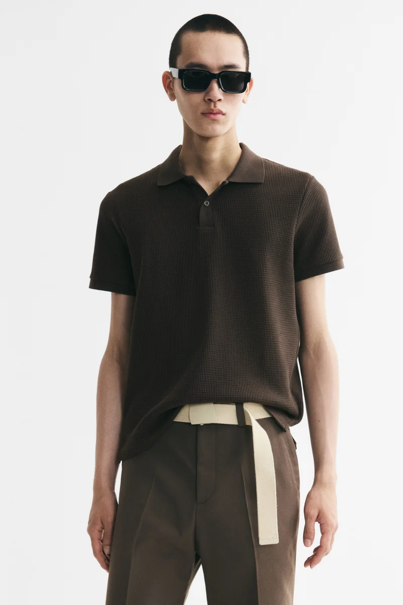 H&M  Slim Fit Waffle-knit polo shirt for Men | Best Price UAE
