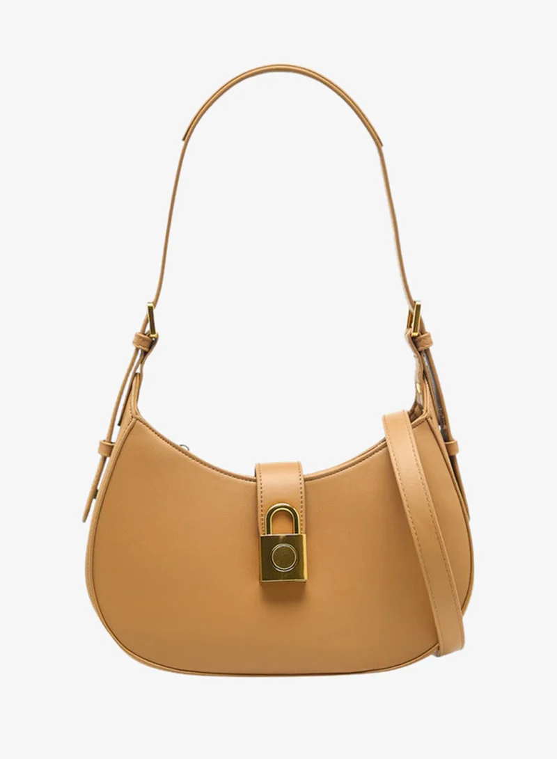 Solid Shoulder Bag with Adjustable Strap and Zip Closure