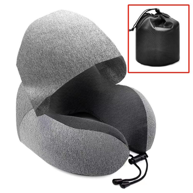 Brikipth Brikipth Travel Neck Pillow with Hood Adult Travel Must Haves Airplane Hoodie Pillow Memory Foam Fit for Office Car Ride Sleeping Kit with Earplugs Luxury BagGrey  - Image 2