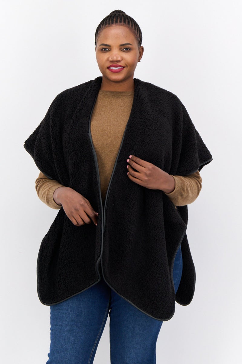 Max Studio Women Textured Sherpa Poncho, Black  - Image 1