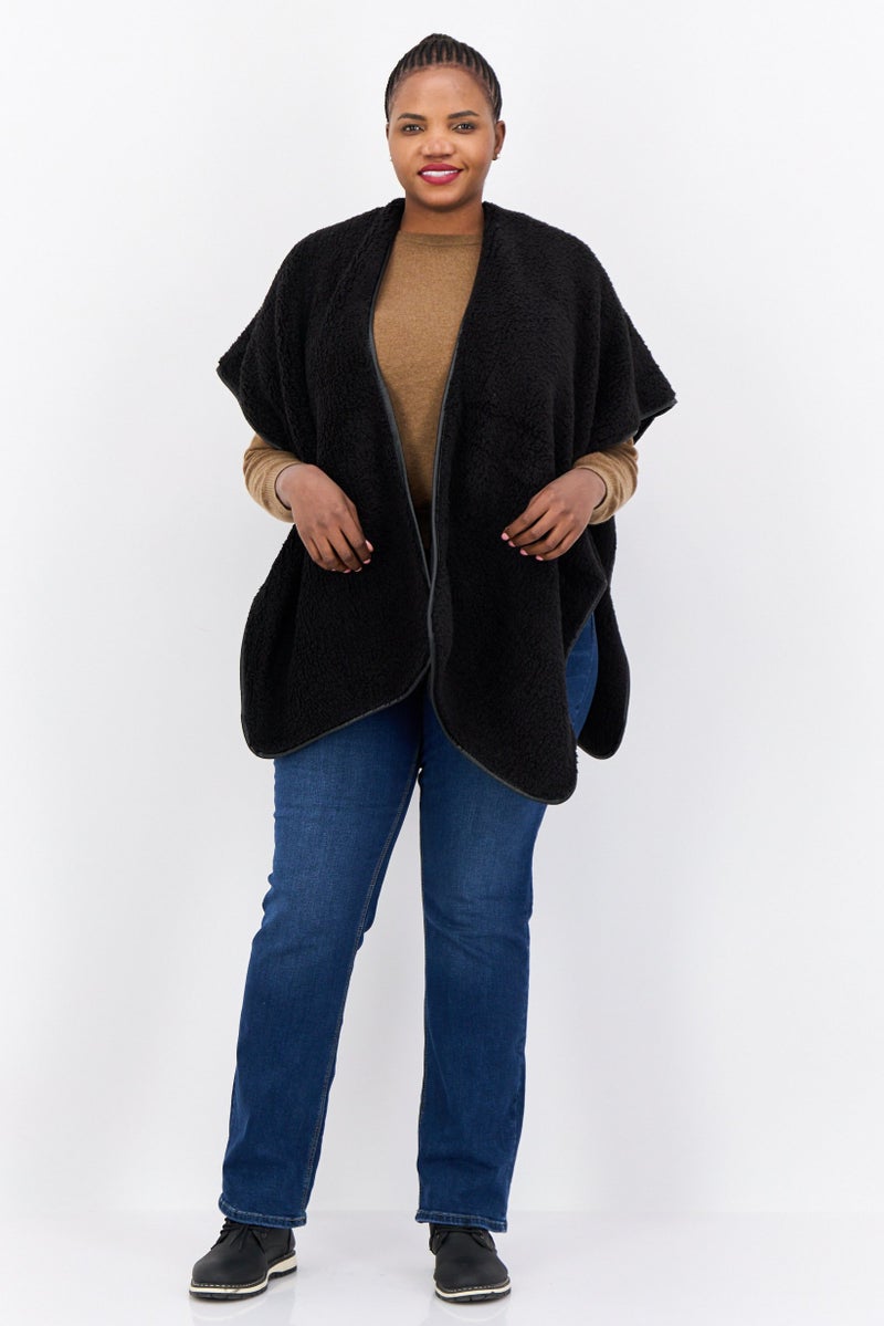 Max Studio Women Textured Sherpa Poncho, Black  - Image 4