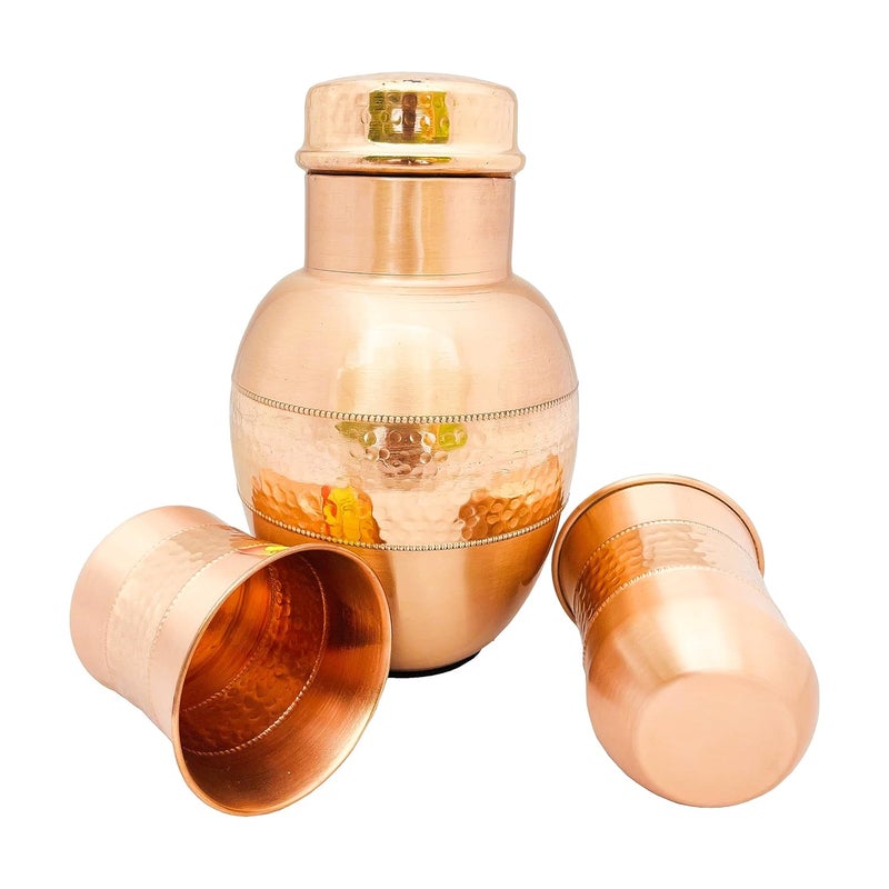 SHIV SHAKTI ARTS SHIV SHAKTI ARTS Copper Bottle Carafe Jar with 2 Copper Glasses Hammered Design Matt Finish for Home and Hotels  - Image 3