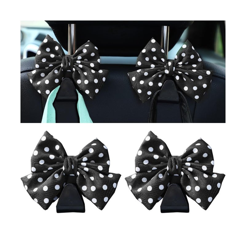 Mandark 2PCS Car Seat Hooks - Cute Bow Vehicle Hooks for Purses & Bags, Universal for SUV, Sedan, Truck (Black/Polka Dot) - Image 1