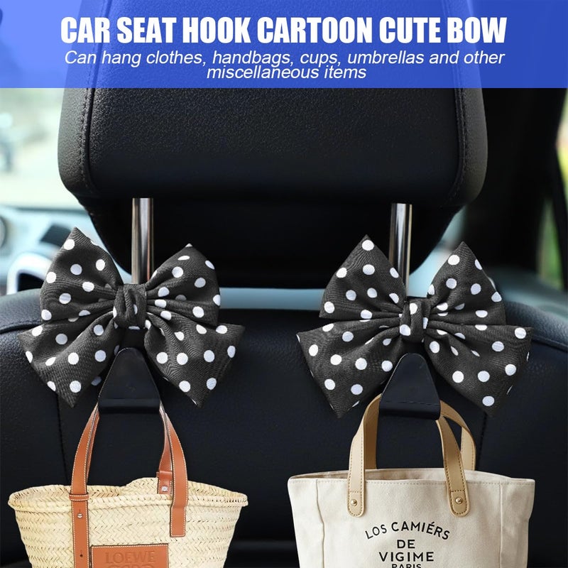 Mandark 2PCS Car Seat Hooks - Cute Bow Vehicle Hooks for Purses & Bags, Universal for SUV, Sedan, Truck (Black/Polka Dot) - Image 5