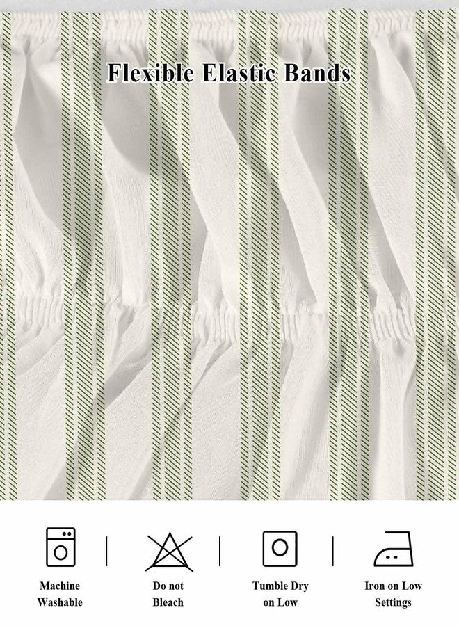 YOKOU Wrap Around Bed Skirts for Queen Beds, Sage Green Stripe Geometric Beige Retro Farmhouse Decor Ruffle Bed Skirt with Adjustable Elastic Belts Easy Fit 16 Inch Drop - Image 5