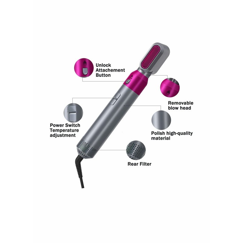 SOLARAE Hair Dryer Brush 5 in 1 Hair Styler Hot Air Brush Airwrap Styler Negative Ion Comb for Straigntening Curling Hair Styling Appliances with 5 Interchangeable Brushes - Image 5