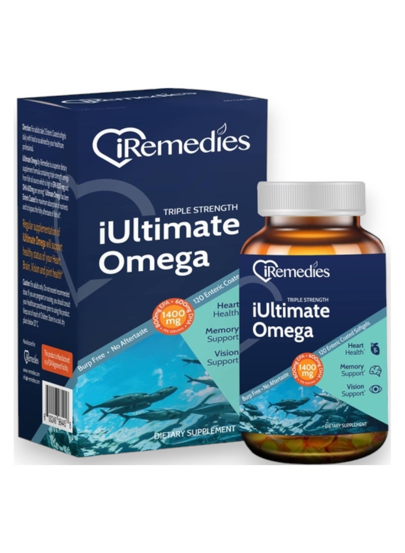 iRemedies Iultimate Omega 1400mg 120 Enteric Coated Softgels 60 Servings - Image 1