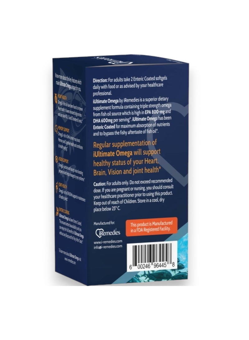 iRemedies Iultimate Omega 1400mg 120 Enteric Coated Softgels 60 Servings - Image 3