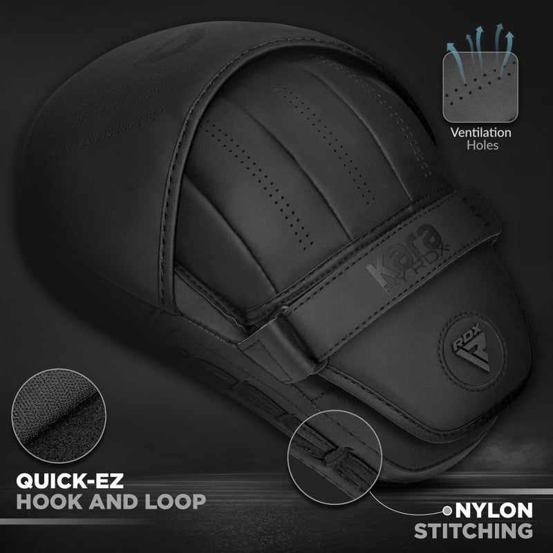RDX Boxing Pads Curved Focus Mitts, Maya Hide Leather Kara Hook and jab Training Pads, Adjustable Strap Ventilated, MMA Muay Thai Kickboxing Coaching Martial Arts Punching Hand Target Strike Shield - Image 4