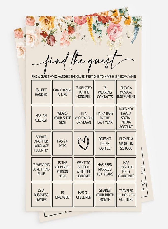 All-Ewired-Up All Ewired Up 50 Find The Guest Bingo Game (50-Cards) Fun Baby Shower Game Activity, Bridal Shower, Wedding Decorations, Rehearsal Dinner, Engagement Party, Wildflower, Boho, Girl - Image 1