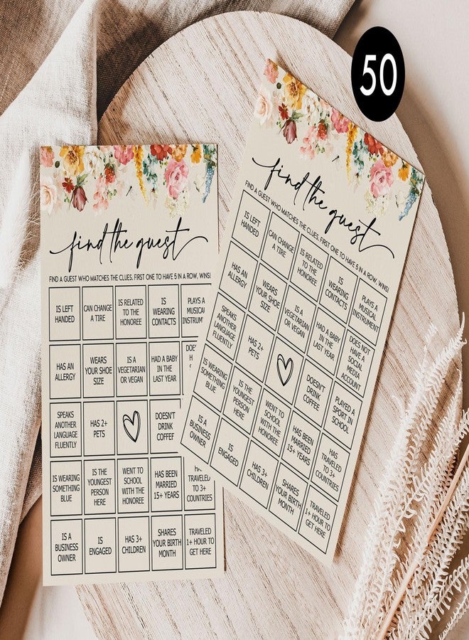 All-Ewired-Up All Ewired Up 50 Find The Guest Bingo Game (50-Cards) Fun Baby Shower Game Activity, Bridal Shower, Wedding Decorations, Rehearsal Dinner, Engagement Party, Wildflower, Boho, Girl - Image 5