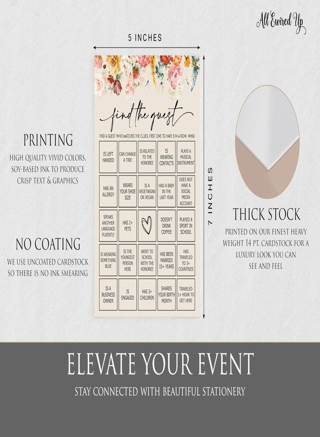 All-Ewired-Up All Ewired Up 50 Find The Guest Bingo Game (50-Cards) Fun Baby Shower Game Activity, Bridal Shower, Wedding Decorations, Rehearsal Dinner, Engagement Party, Wildflower, Boho, Girl - Image 4