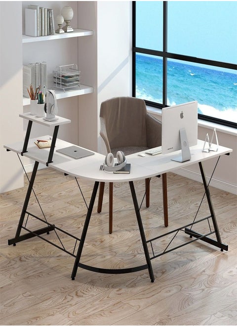 L Shape Gaming Table Computer Desk with Large Monitor Stand Sturdy Writing Workstation 258 x 46 x 74 cm