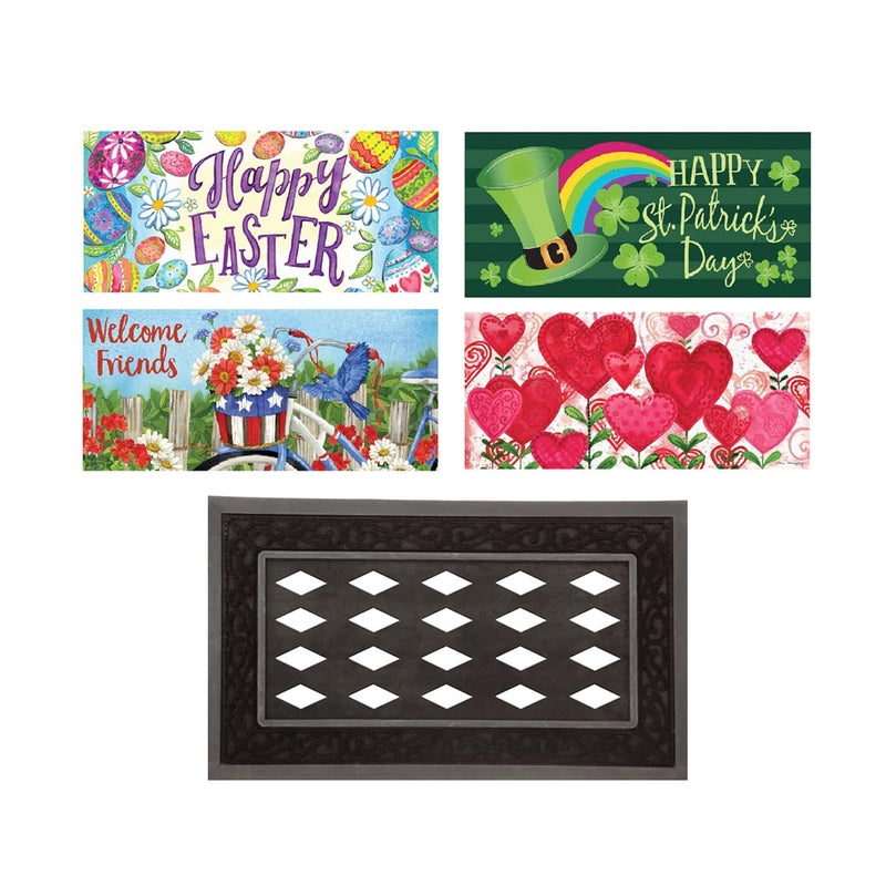 Evergreen Flag Evergreen Sassafras Spring Holiday Doormat Insert Bundle & Tray Set of 5, Interchangeable Entrance Door mats Indoor and Outdoor Welcome Mat 30 x 18 Tray Non Slip Backing Low Profile - Image 1