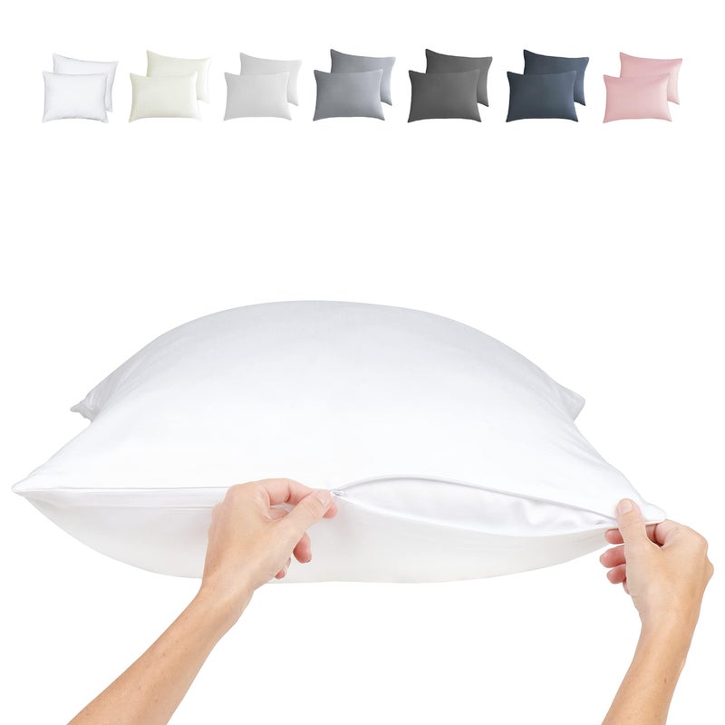 JOMO Zipper Pillow Cases Queen - 100% Viscose Bamboo Pillowcase 2-Pack Zip Up  Cooling Zippered Pillow Cases 30x20 Pillow Covers Queen Size Protector Cover - Image 1