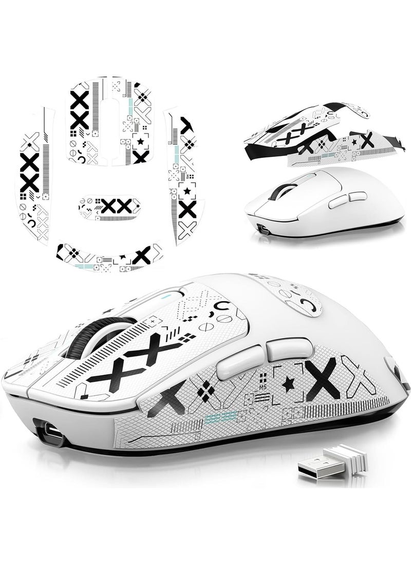 Aookay - [1+1] Upgraded Lightweight Wireless Gaming Mouse, with 1 Set Anti Slip/Anti Sweat Mouse Sticker, 12000 DPI(Max), 3 Custom Connection Modes 2.4G+BT+Wired, Super Sensitive Infrared Sensor Gaming Mouse (White) - Image 1