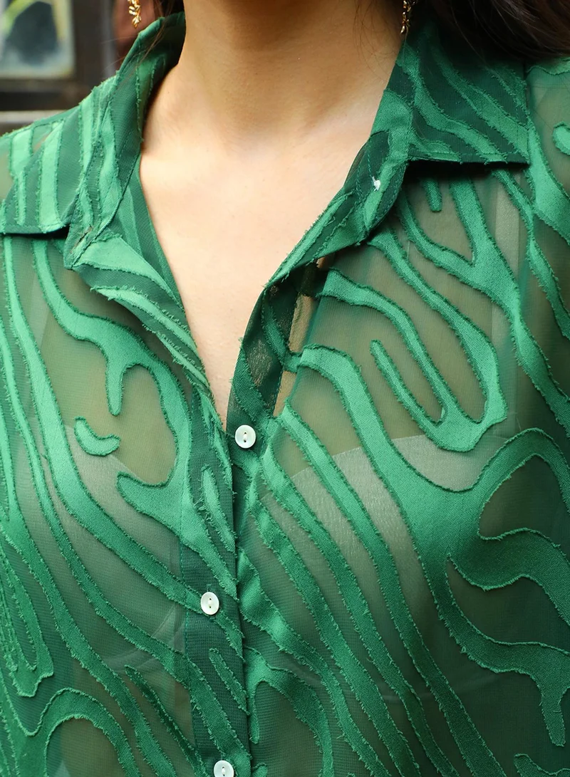 PINACOLADA Women's Forest Green Textured Sheer Shirt