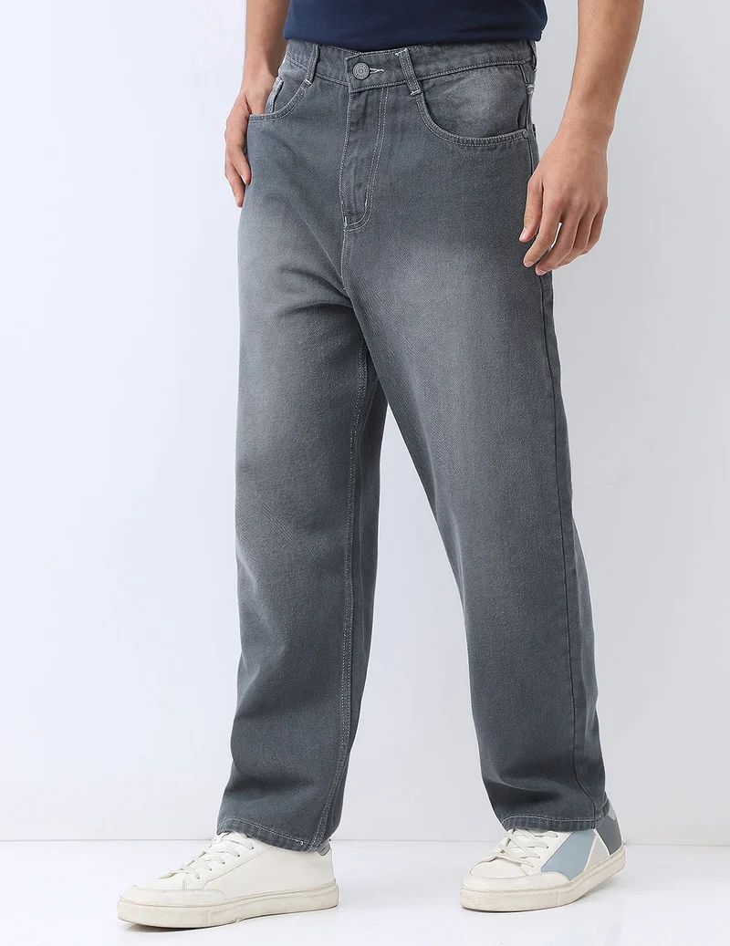 Urbano Fashion  Urbano Fashion Men's Grey Loose Baggy Fit Washed Jeans Non-Stretchable  | Best Price UAE