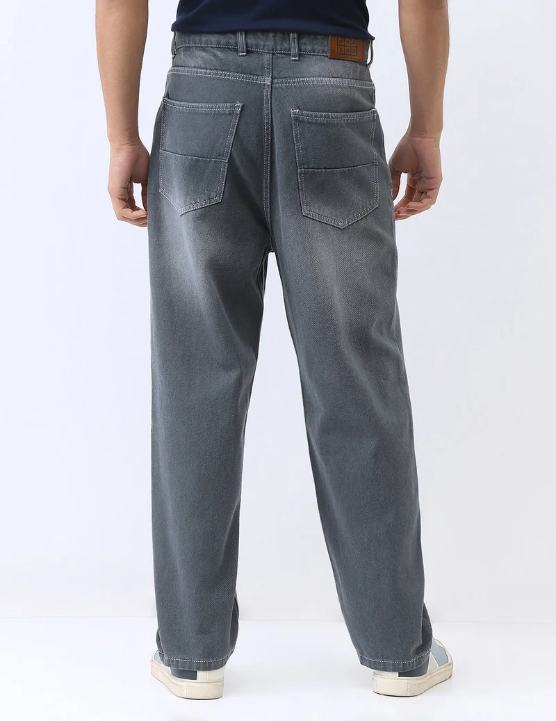 Urbano Fashion  Urbano Fashion Men's Grey Loose Baggy Fit Washed Jeans Non-Stretchable  | Best Price UAE
