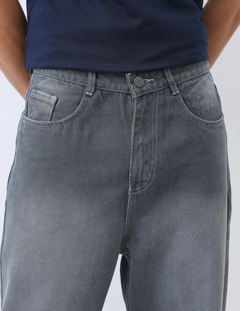 Urbano Fashion  Urbano Fashion Men's Grey Loose Baggy Fit Washed Jeans Non-Stretchable  | Best Price UAE