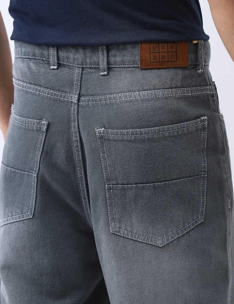 Urbano Fashion  Urbano Fashion Men's Grey Loose Baggy Fit Washed Jeans Non-Stretchable  | Best Price UAE