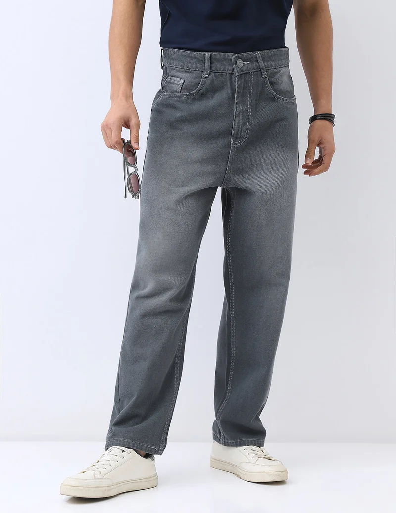 Urbano Fashion  Urbano Fashion Men's Grey Loose Baggy Fit Washed Jeans Non-Stretchable  | Best Price UAE