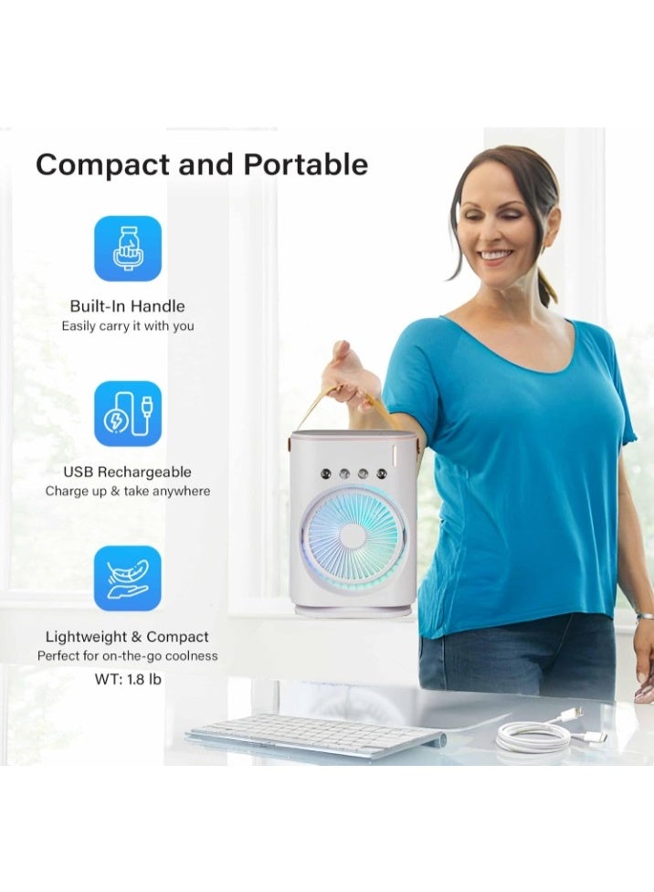 Rechargeable Misting Fan Portable Air Cooler, Portable Cooling Fan that Blows Cool Air with Ice for Outdoors, Travel, Desk, Camping, 3 Mist , Color Changing - Image 3