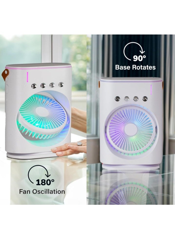 Rechargeable Misting Fan Portable Air Cooler, Portable Cooling Fan that Blows Cool Air with Ice for Outdoors, Travel, Desk, Camping, 3 Mist , Color Changing - Image 1